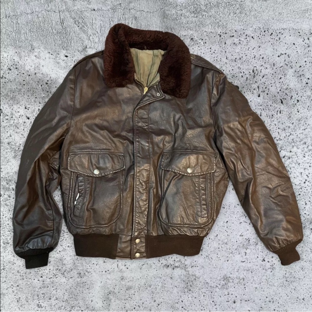 Leather Bomber Aviator Jacket with Fur Collar